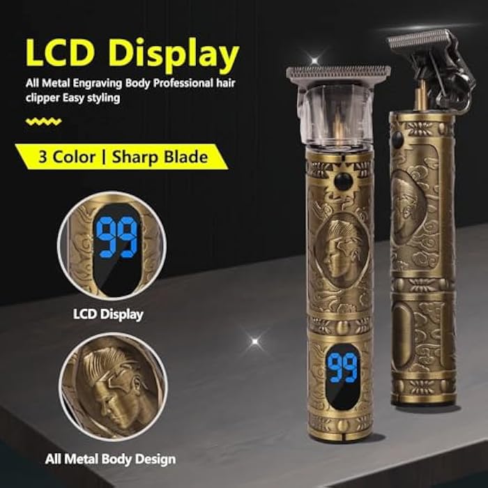 Endzone Professional Rechargeable Digital Display Cordless Beard Hair Trimmer Kit with Guide Combs Brush USB Cord for Men, Family or Pets Rechargeable Li-ion Battery 120 minutes Runtime - Gold - Image 5